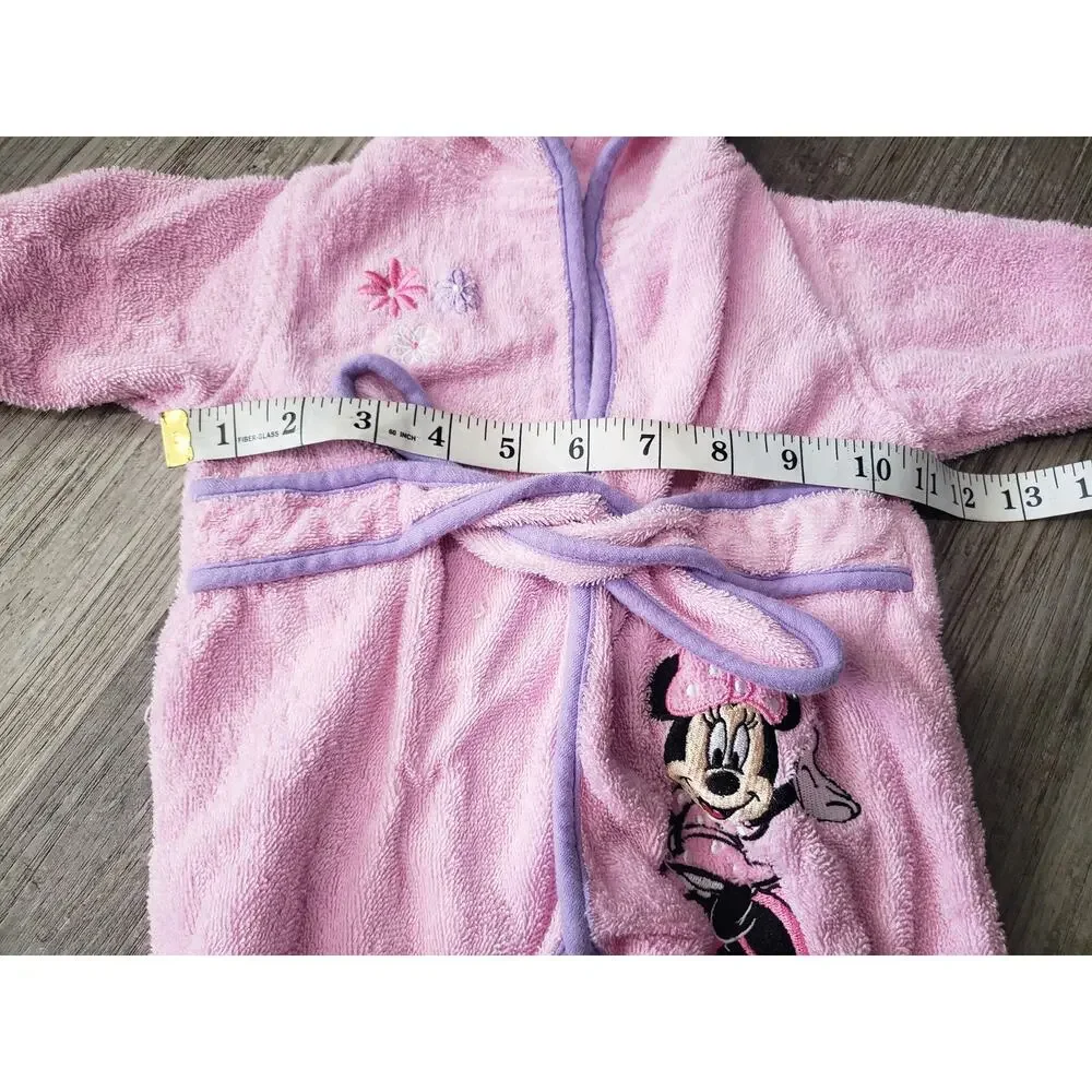 Disney Baby Minnie Mouse Hooded Bath Robe w. Ears & Bow | Size 0-9